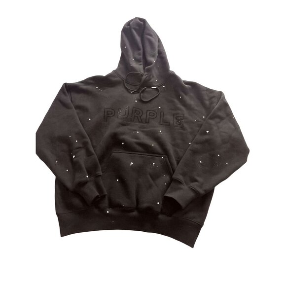 Purple Brand Paint-Splatter Fleece Hoodie in Black